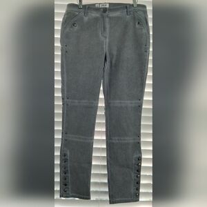 Per Se By Carlisle Pewter Grey Studded Button Straight Leg Jeans Sz 10 NWOT